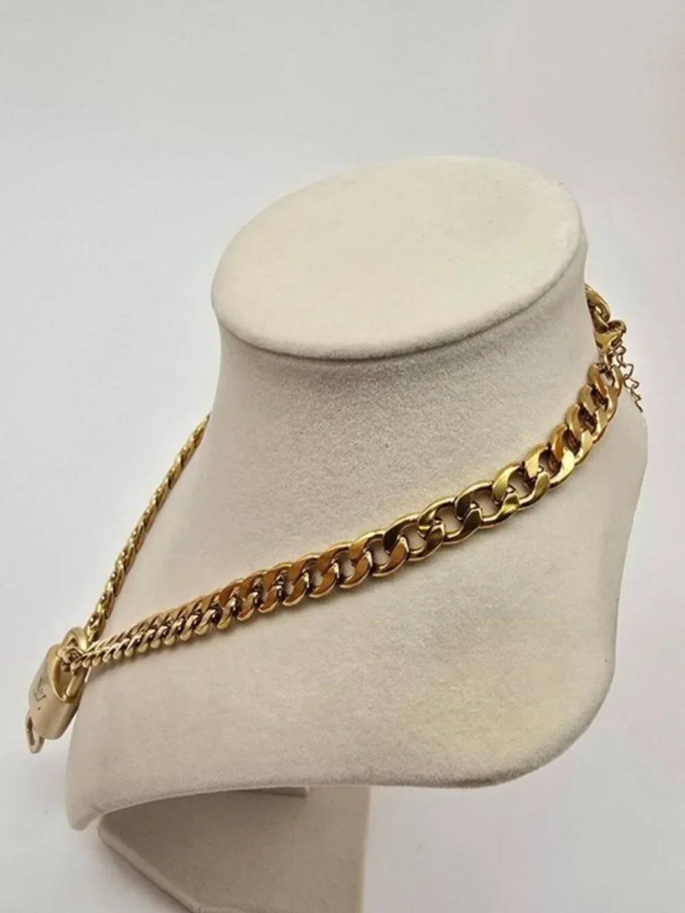 Authentic Louis Vuitgon Gold Padlock Pendant w/ Unbranded Cuban Stainless Steel